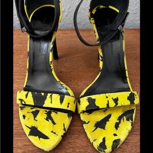 Proenza Schouler Yellow and Black Feather Print Heels Women 7